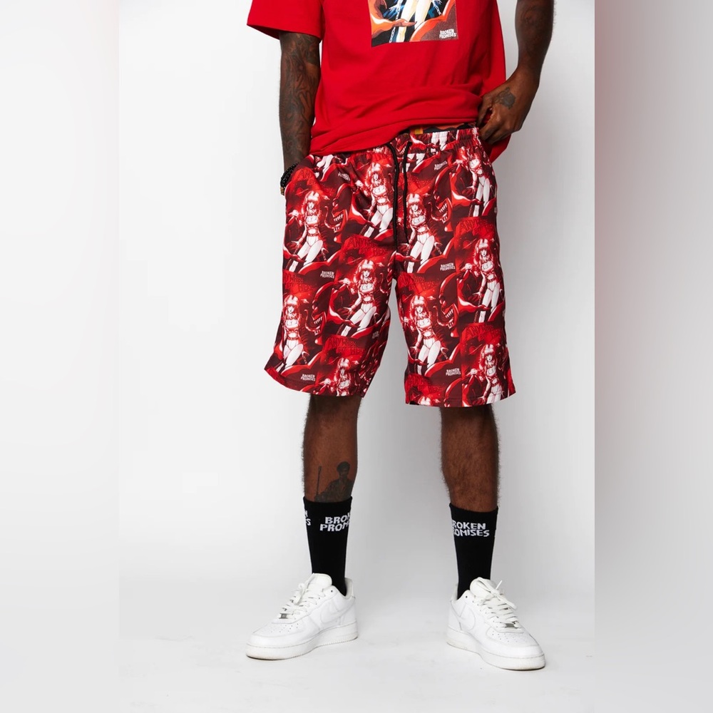 NWT ~ UNISEX RED BROKEN PROMISES ANIME SHORTS